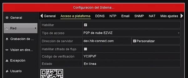 Menu de red de DVR o NVR Hikvision