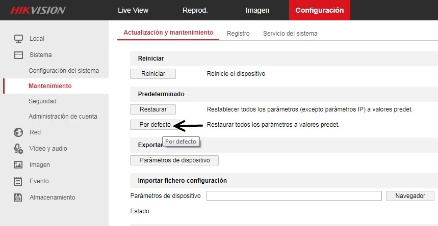 Resetar camara ip hikvision desde el navegador